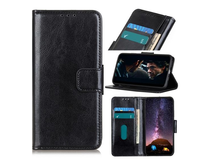 Crazy Horse Magnet Wallet Case Θήκη Πορτοφόλι με Δυνατότητα Stand - Black (Xiaomi Redmi Note 8T)