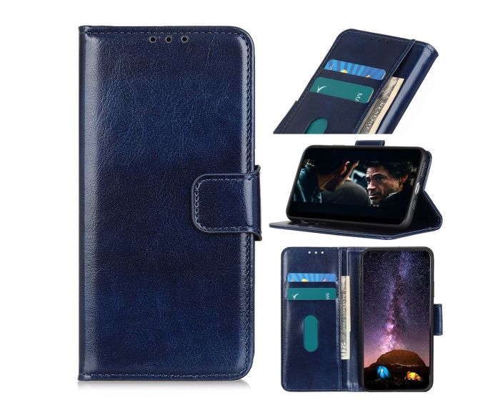Crazy Horse Magnet Wallet Case Θήκη Πορτοφόλι με Δυνατότητα Stand - Blue (Xiaomi Redmi Note 8T)
