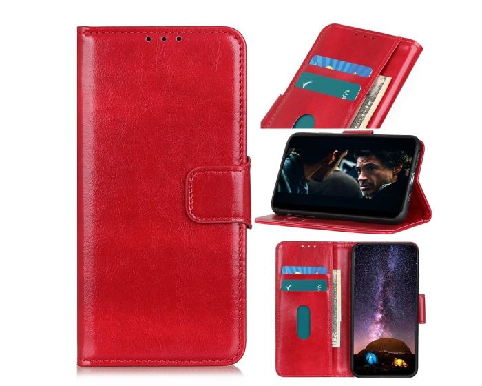 Crazy Horse Magnet Wallet Case Θήκη Πορτοφόλι με Δυνατότητα Stand - Red (Xiaomi Redmi Note 8T)