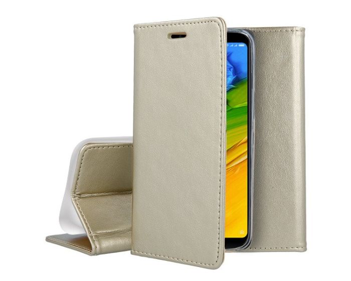 Forcell Magnet Wallet Case Θήκη Πορτοφόλι με δυνατότητα Stand Gold (Xiaomi Redmi Note 5)