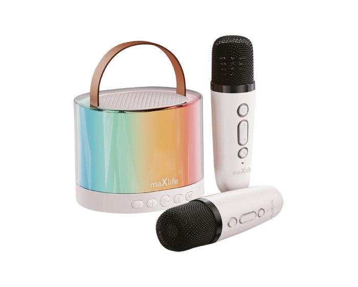 Maxlife MXKS-200 Karaoke Speaker with Microphones Ασύρματα Μικρόφωνα Karaoke με Ηχείο - White - MT76076