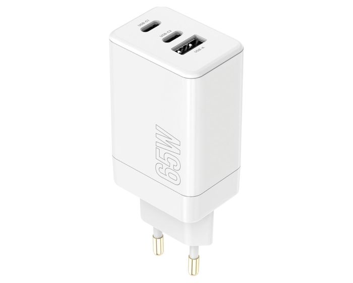 Maxlife MXTC-08-65ACC Charger USB / 2xType-C QC PD 65W Αντάπτορας Φόρτισης Τοίχου - White - MT80793