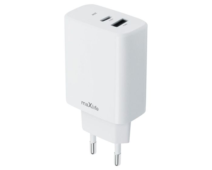 Maxlife MXTC-10-20AC Charger USB / Type-C QC PD 20W Αντάπτορας Φόρτισης Τοίχου - White