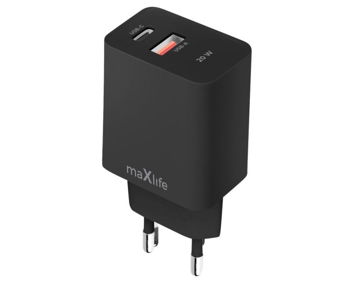 Maxlife MXTC-13-20AC Charger USB / Type-C QC PD 20W Αντάπτορας Φόρτισης Τοίχου - Black - MT84228