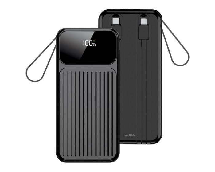 Maxlife MXPB-06 Power Bank with built-in Cables 10000mAh 22,5W PD QC Εξωτερική Μπαταρία - Black - MT82746
