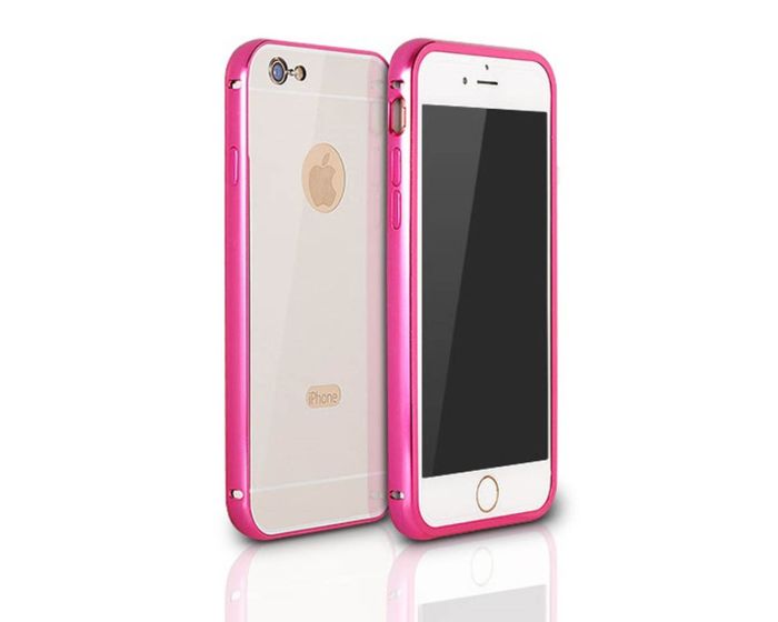 Aluminum Bumper & Back Mirror Cover - Pink / Silver (Huawei Honor 5X)