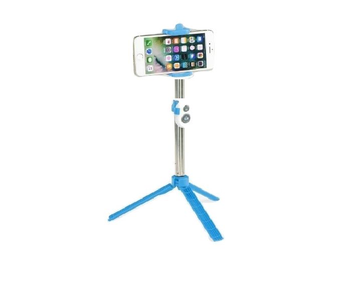 Universal Combo Mini Tripod / Selfie Stick with Remote Μπλε για Κινητά και Φωτογραφική Μηχανή