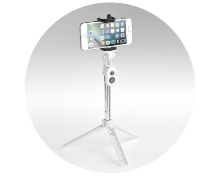 Universal Combo Mini Tripod / Selfie Stick with Remote Λευκό για Κινητά και Φωτογραφική Μηχανή