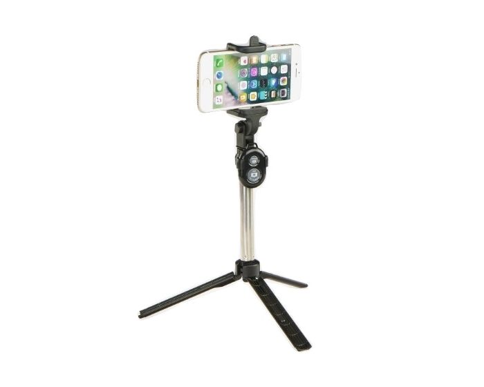 Universal Combo Mini Tripod / Selfie Stick with Remote Μαύρο για Κινητά και Φωτογραφική Μηχανή