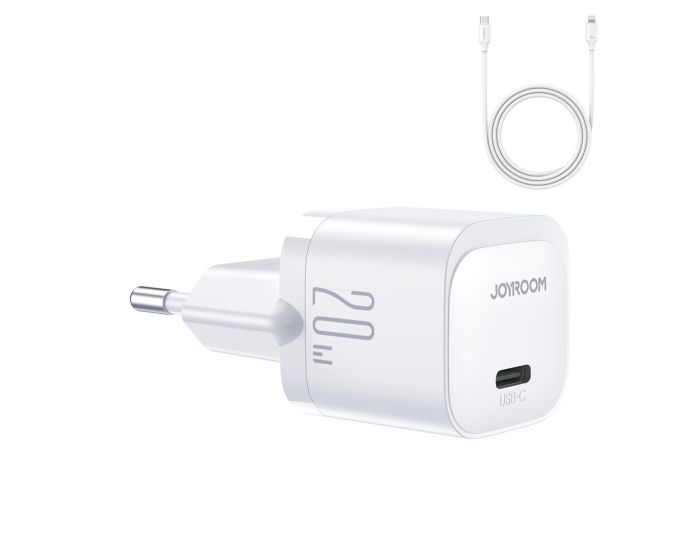 Joyroom JR-TCF02 Mini Fast Wall Charger Type-C PD QC 20W Φορτιστής Τοίχου με Καλώδιο Lightning - White