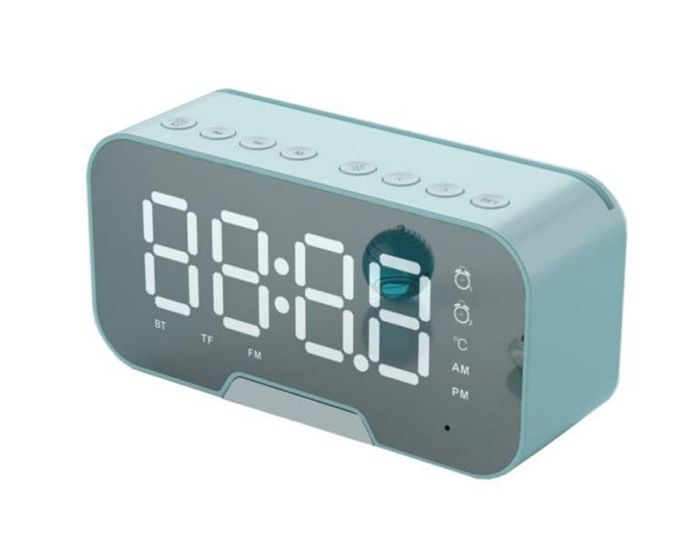 Mirror Digital Alarm Clock D-88 with Bluetooth Speaker Επιτραπέζιο Ρολόι με Θερμόμετρο - Green