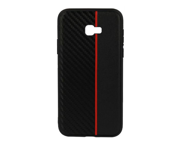 Moto Carbon Case with Stripe Ανθεκτική Θήκη Black / Red (Samsung Galaxy J4 Plus 2018)