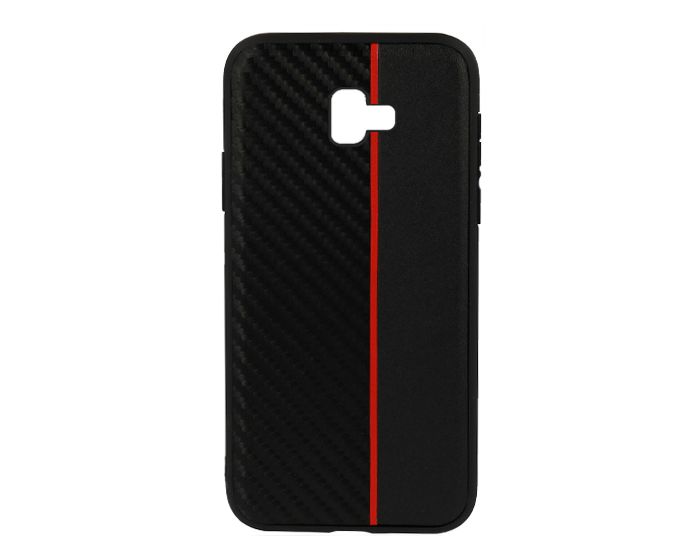 Moto Carbon Case with Stripe Ανθεκτική Θήκη Black / Red (Samsung Galaxy J6 Plus 2018)