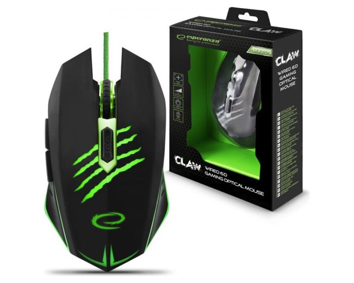 Esperanza EGM209G Claw Gaming Mouse 6D Led Ενσύρματο Ποντίκι Υπολογιστή - Green