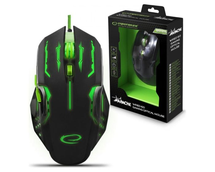 Esperanza EGM403G Apache Gaming Mouse 6D Led Ενσύρματο Ποντίκι Υπολογιστή - Green