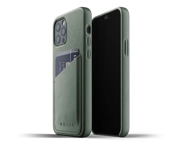 Mujjo Full Leather Wallet Case Δερμάτινη Θήκη - Slate Green (iPhone 12 / 12 Pro)