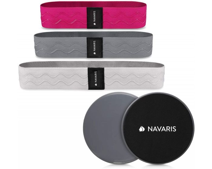 Navaris Resistance Bands with Sliding Discs Set (50879.01.01) Σετ Ιμάντες Γυμναστικής - Grey / Pink