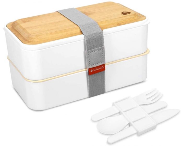 Navaris Bento Insulated Lunch Box (47407.01.16) Δοχείο Φαγητού με Σετ Μαχαιροπίρουνα - White