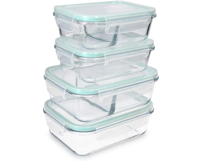 Navaris Borosilicate Glass Food Containers Set of 4 with Lids (47684.04.01) 4 Γυάλινα Δοχεία Αποθήκευσης Τροφίμων με Καπάκι