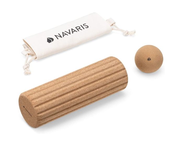 Navaris Cork Massage Roller Ball Set (55331.03) Σετ Μπάλα Μασάζ και Κύλινδρος από Φελλό - Light Brown