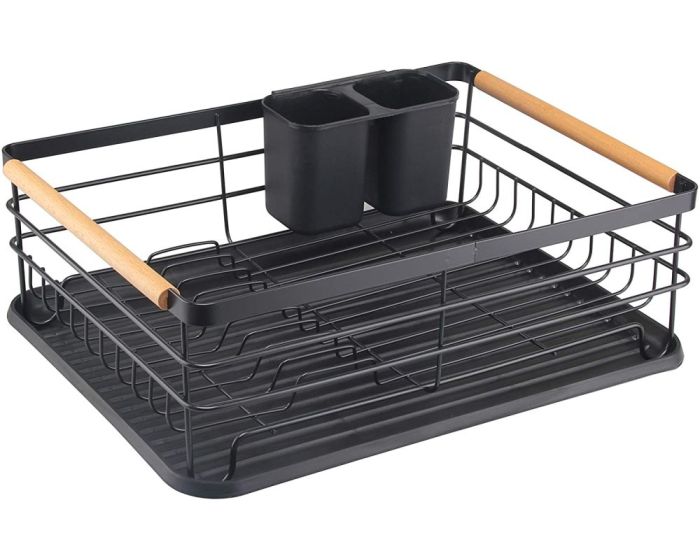 Navaris Dish Drainer Rack (52545.02) Μεταλλική Πιατοθήκη με Ξύλινες Λαβές - Black
