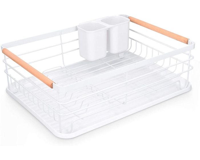 Navaris Dish Drainer Rack (52545.01) Μεταλλική Πιατοθήκη με Ξύλινες Λαβές - White