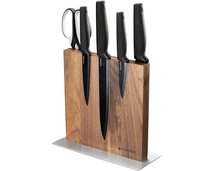 Navaris Double Sided Wooden Magnetic Knife Holder (50416.025.03) Μαγνητική Βάση Στήριξης για Μαχαίρια 22 x 22,5cm - Walnut