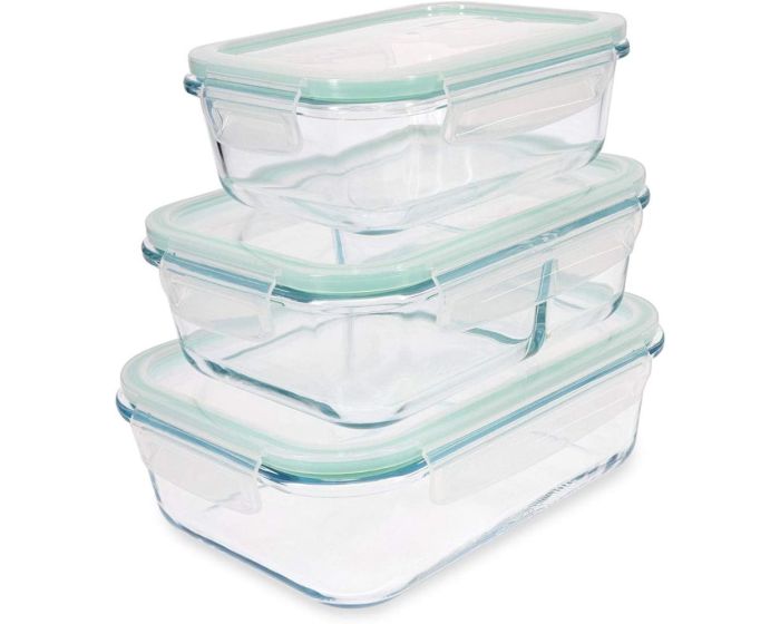 Navaris Borosilicate Glass Food Containers Set of 3 with Lids (47684.03.01) 3 Γυάλινα Δοχεία Αποθήκευσης Τροφίμων με Καπάκι
