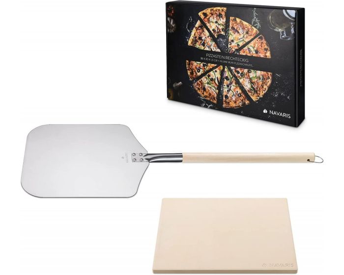 Navaris XL Pizza Stone Set for Baking (48593.02) Πέτρινη Πλάκα για Φούρνο + Φτυάρι Πίτσας 38 x 30 x 1.5cm