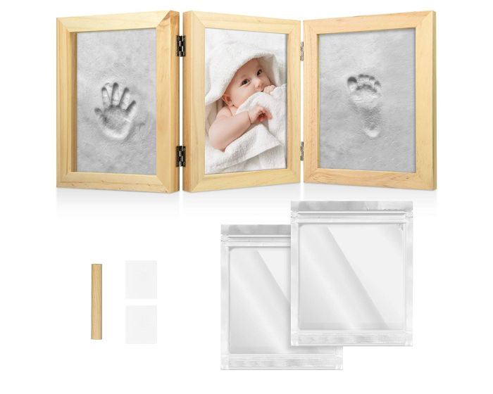 Navaris Baby Picture Frame with Plaster Print and 2 Photos (51822.01) Κορνίζα για Αποτύπωμα Μωρού από Πηλό - Wood