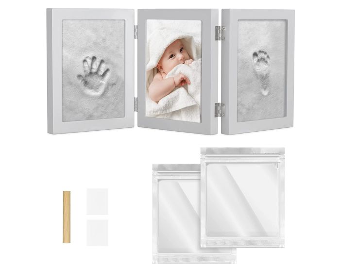 Navaris Baby Picture Frame with Plaster Print and 2 Photos (51822.03) Κορνίζα για Αποτύπωμα Μωρού από Πηλό - Grey Bamboo