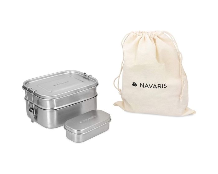 Navaris Set of 3 Double Decker Stainless Steel Lunch Box (50788.03) Ανοξείδωτα Δοχεία Φαγητού Σετ των 3