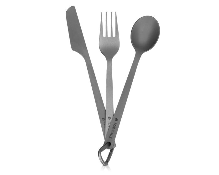 Navaris Titanium Camping Cutlery Set (46937.02) Φορητό Σετ με Κουτάλι, Πιρούνι και Μαχαίρι από Τιτάνιο - Grey