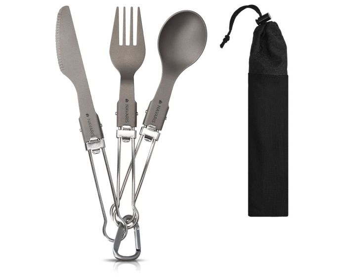 Navaris Titanium Camping Foldable Cutlery Set (46937.03) Κουτάλι, Πιρούνι και Μαχαίρι από Τιτάνιο - Grey