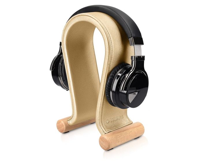 Navaris Omega Headphone Stand Ξύλινη Βάση Στήριξης Ακουστικών με Κάλυμμα από Συνθετικό Δέρμα (48110.21) Χρυσό