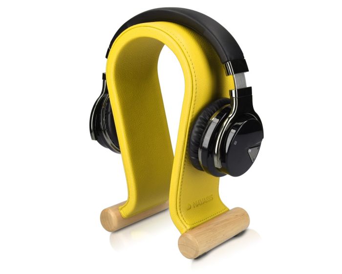 Navaris Omega Headphone Stand Ξύλινη Βάση Στήριξης Ακουστικών με Κάλυμμα από Συνθετικό Δέρμα (48110.06) Κίτρινο