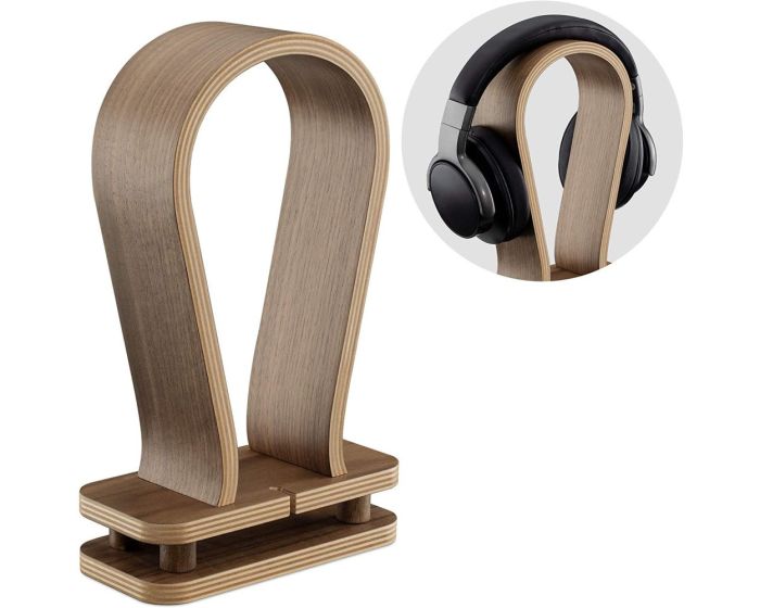 Navaris Omega Headphone Stand Ξύλινη Βάση Στήριξης Ακουστικών με Εγκοπή Καλωδίου (53329.18) Καφέ
