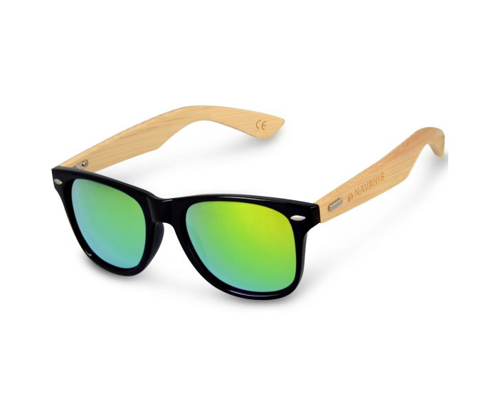 Navaris Wayfarer Unisex Sunglasses (40731.01.07) Ξύλινα Γυαλιά Ηλίου UV400 - Black / Green