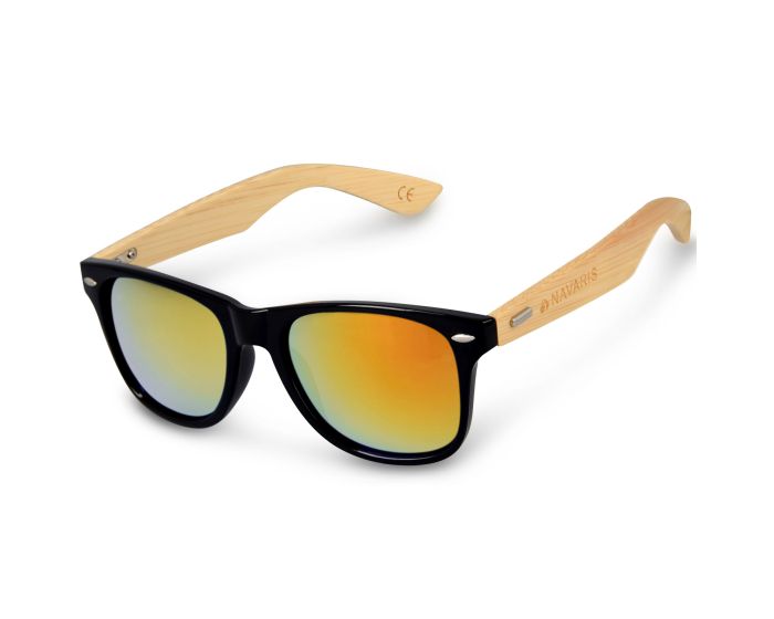 Navaris Wayfarer Unisex Sunglasses (40731.01.06) Ξύλινα Γυαλιά Ηλίου UV400 - Black / Yellow
