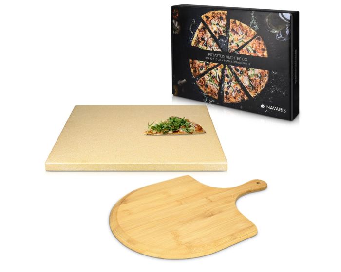 Navaris XL Pizza Stone Set for Baking (48593.01) Πέτρινη Πλάκα για Φούρνο + Pizza Peel 38 x 30 x 1.5cm