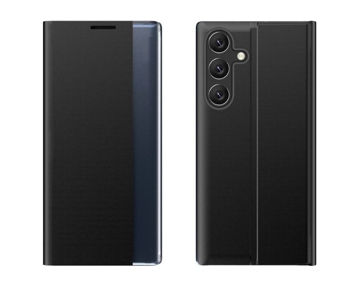 New Sleep Flip Cover Case Θήκη με Ημιδιάφανο Παράθυρο - Black (Samsung Galaxy S25 Edge)