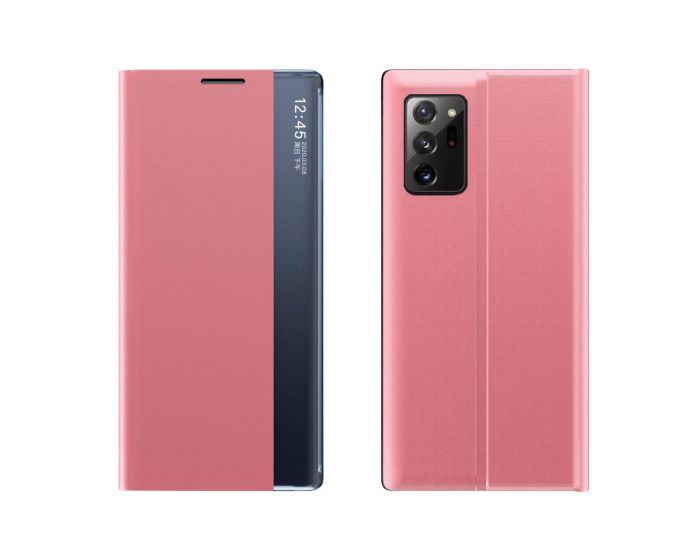 New Sleep Flip Cover Case Θήκη με Ημιδιάφανο Παράθυρο - Pink (Samsung Galaxy Note 20 Ultra)
