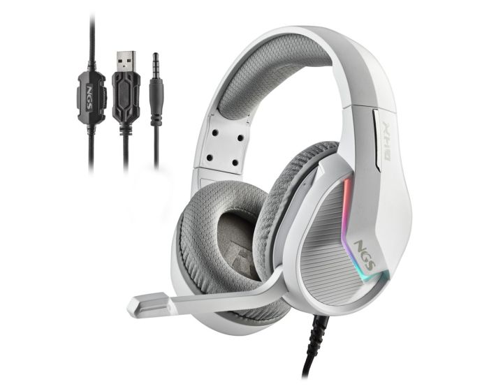 NGS GHX-515 Over Ear Gaming Headset με RGB LED Lights & Volume Control, USB / 3.5mm - White