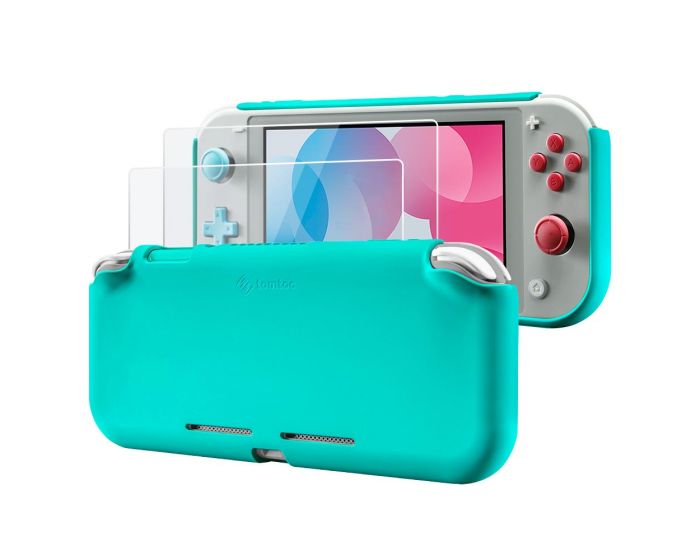 Tomtoc Liquid Silicone Case with 2x Tempered Glass for Nintendo Switch Lite - Turquoise