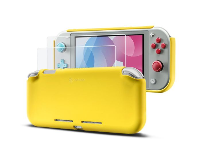 Tomtoc Liquid Silicone Case with 2x Tempered Glass for Nintendo Switch Lite - Yellow
