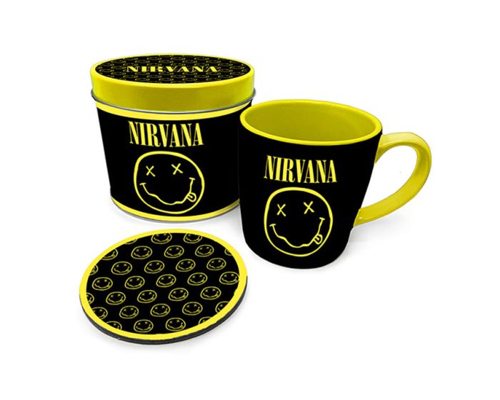 Nirvana (Smiley) Mug & Coaster In Tin Set