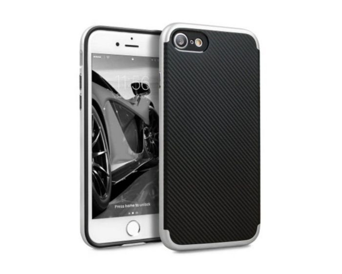 Olixar X-Duo Bumper Frame Carbon Fiber Case (60816) Silver (iPhone 7  / 8)