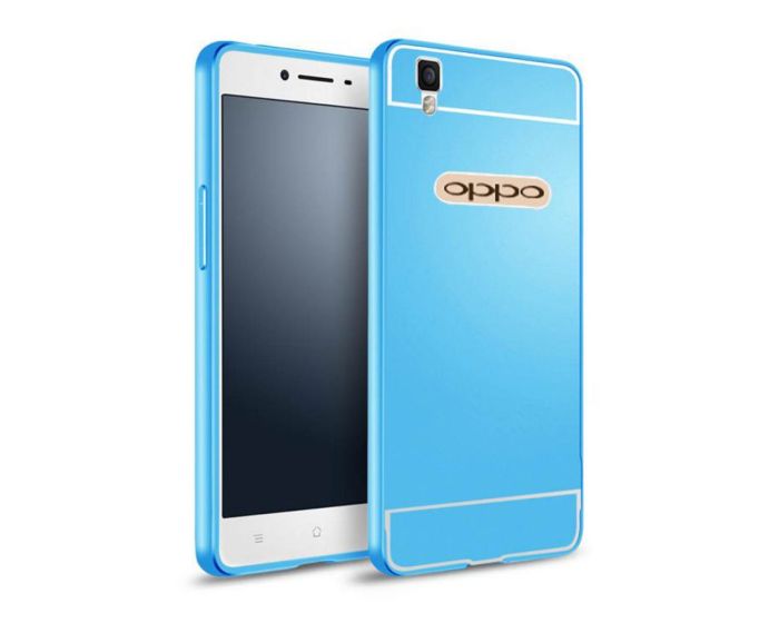 Aluminum Bumper & Back Mirror Cover - Blue (OPPO R7s)