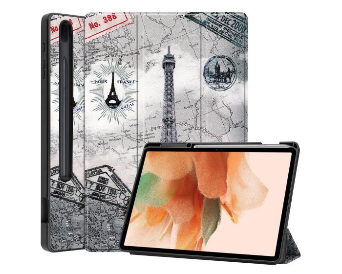 Tri-Fold Book Case Pen Holder με δυνατότητα Stand - Eiffel Tower (Samsung Galaxy Tab S7 FE 5G 12.4 T730 / T736B)