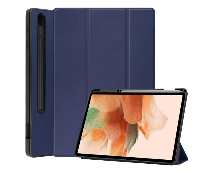 Tri-Fold Book Case Pen Holder με δυνατότητα Stand - Dark Blue (Samsung Galaxy Tab S7 FE 5G 12.4 T730 / T736B)